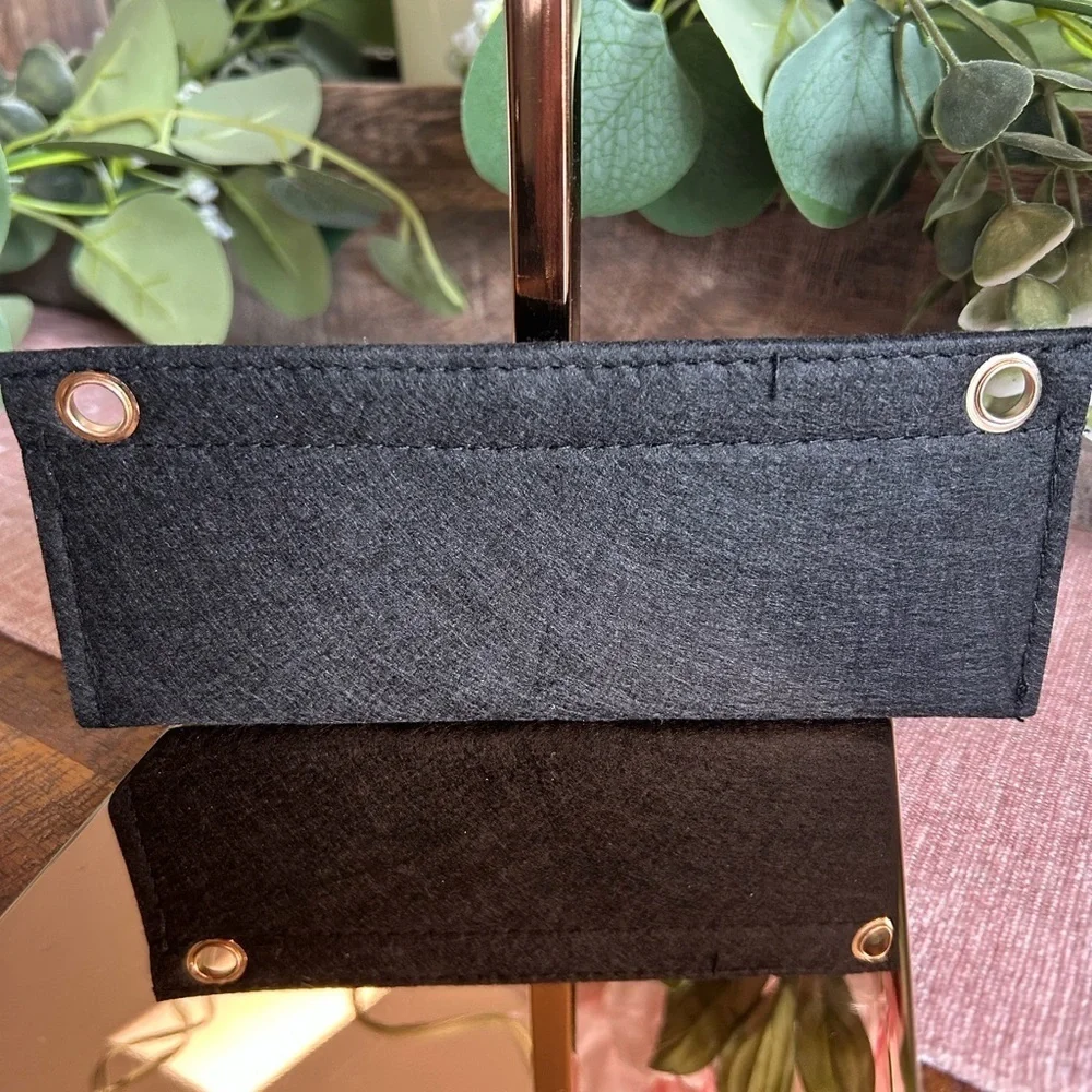 Gray Felt Wallet Insert with Gold Accents and Pocket Organizer